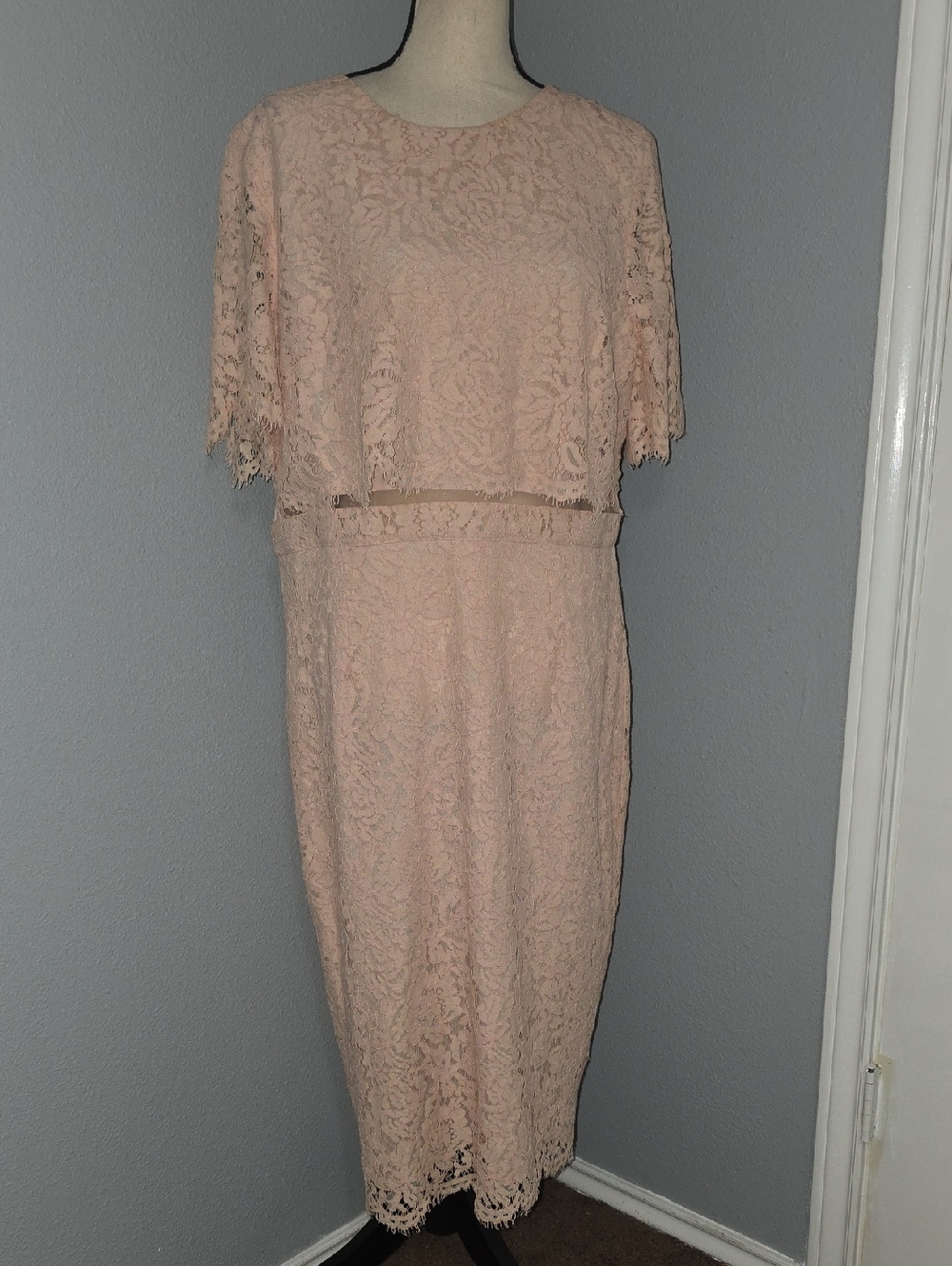 ASOS Cropped Top Pink Lace Midi Pencil Dress Sz 14